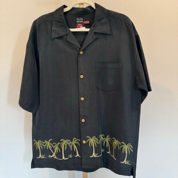 Quiksilver Silver Edition Silk Palm Tree Shirt Medium Oversized Vintage Aloha - Picture 6 of 6